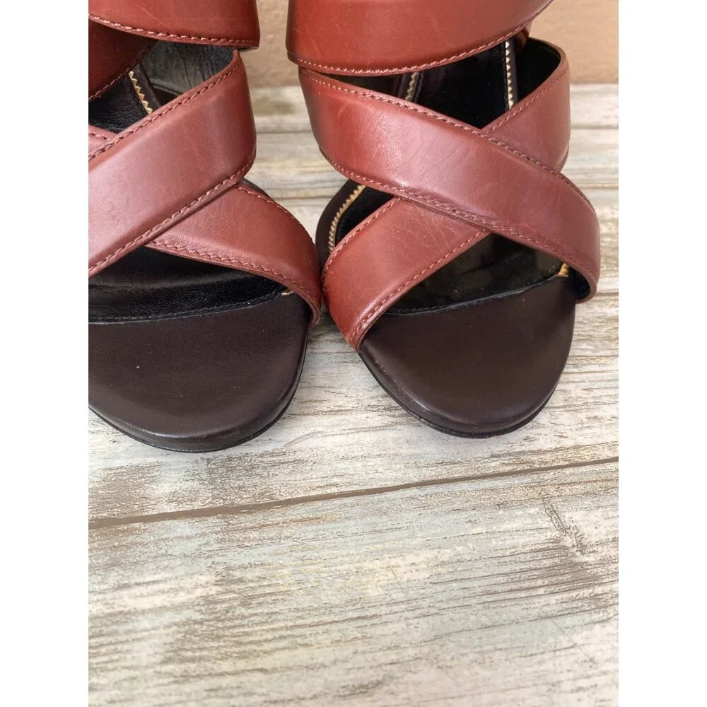 Tom Ford Brown Leather Strappy Block Heel Sandals Sz 39 Made in Italy - Picture 3 of 15